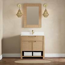 James Martin Vanities Solene Seaside Oak 36" Single Vanity with White Zeus Quartz Top and Backsplash