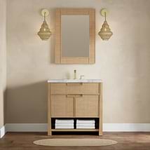 James Martin Vanities Solene Seaside Oak 36" Single Vanity with Carrara Marble Top