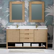 James Martin Vanities Solene Seaside Oak 72" Double Vanity with White Zeus Quartz Top and Backsplash