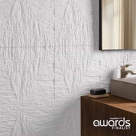 Bansu Carved White Thassos 16x16 Textured Honed Marble Tile