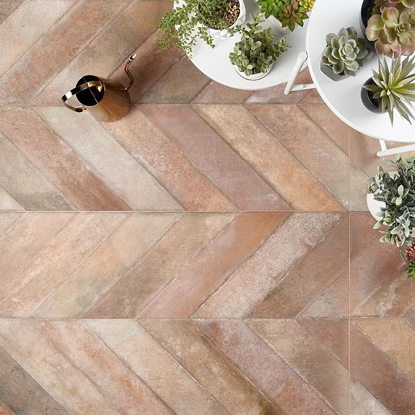 Sculpt Chevron Cotto 24x48 Natural Porcelain Tile
