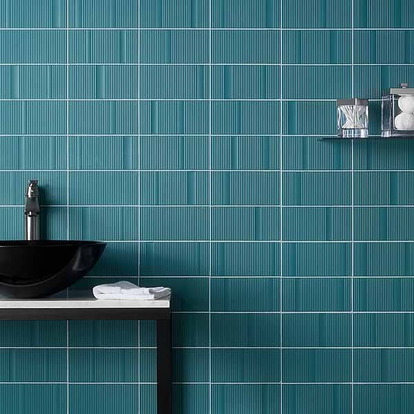 Division Aqua Teal Green 8x16 Fluted 3D Matte Ceramic Wall Tile