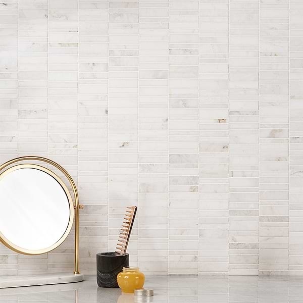 Alaska White Waterfall Polished Marble Bricks Mosaic Tile
