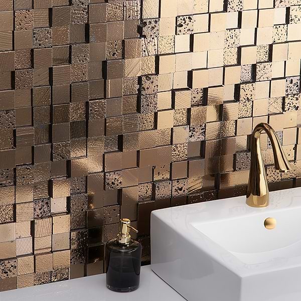 Magma 3D Squares Bronze 2x2 Polished Lava Stone Mosaic Tile