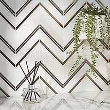 Magma Chevron Palermo White Marble and Bronze Lava Stone Polished Mosaic Tile