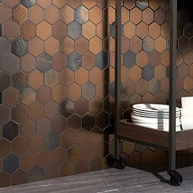 Magma Hexagon Bronze 3" Polished Lava Stone Mosaic Tile