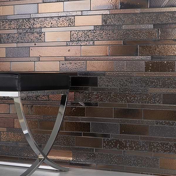 Magma Ledger Bronze Polished Lava Stone Mosaic Tile