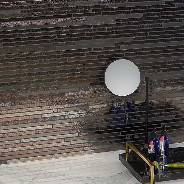 Magma Slim Stack Iron Gray Polished Lava Stone Mosaic Tile
