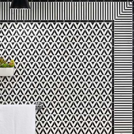 Monroe Corner Calacatta and Black Jade 8x8 Marble Mosaic Tile- Polished