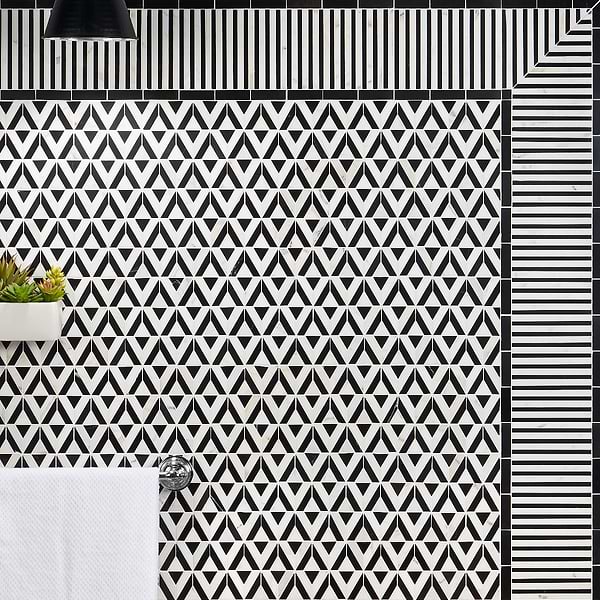 Monroe Corner Calacatta and Black Jade 8x8 Marble Mosaic Tile- Polished