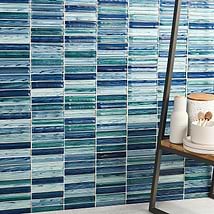 Maya Stacked Aqua Blue 1x5 Polished Glass Mosaic Tile