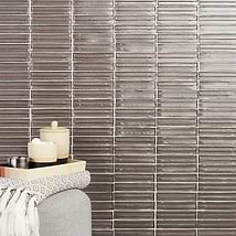 Maya Stacked Twilight Gray 1x5 Polished Glass Mosaic Tile