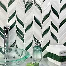 Nabi Sprig Deep Emerald Marble and Crackled Glass Tile