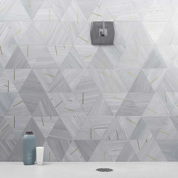 Ravi Gray Polished Marble and Brass Mosaic Tile