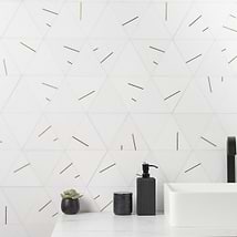 Ravi Thassos Polished Marble and Brass 7x7 Mosaic Tile