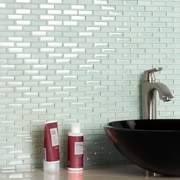 Loft Seafoam Green 1/2x2 Frosted Glass Brick Mosaic Tile