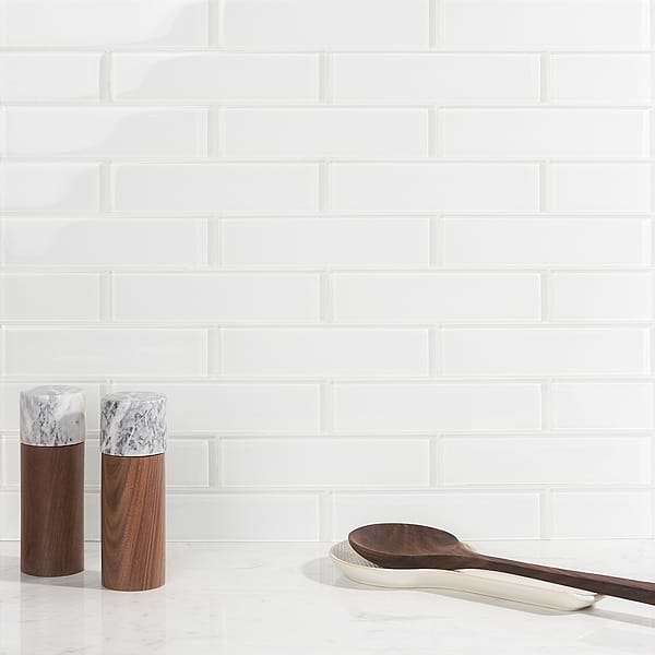 Loft Super White 2x8 Polished Glass Subway Wall Tile