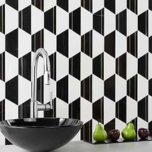 Fuse Nero 6" Polished Marble and Brass Inlay Mosaic