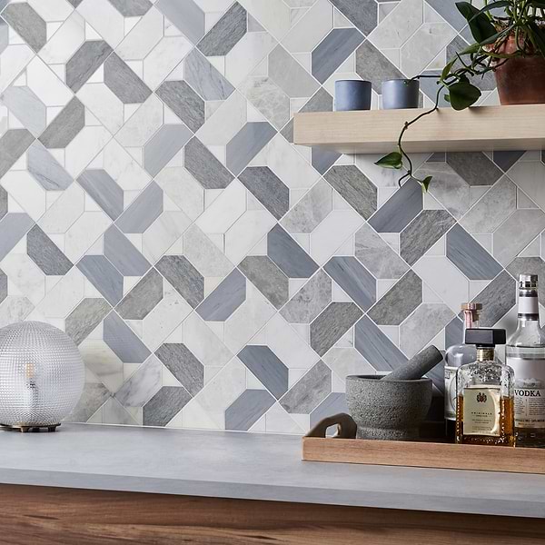 Isobel Glacier Gray Polished Marble Luxury Mosaic Tile