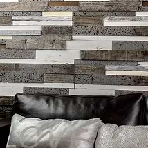 Driftwood Pale Moon and Lava Stone Wood Mosaic Tile
