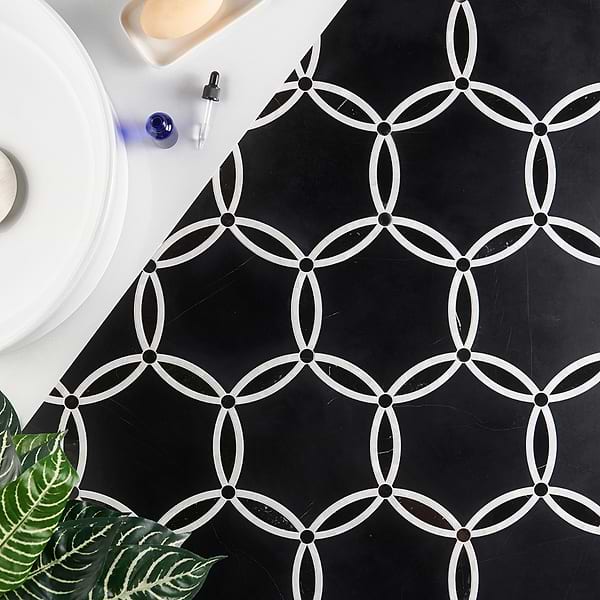 Celine Nero Polished Black Marble and Pearl Mosaic Tile