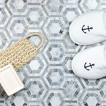 Cosmos Carrara & Moonstone 4" Hexagon Marble Polished Mosaic Tile