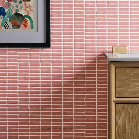 Venini Pink 1/2" x 2"  Mini Brick Frosted Glass Mosaic Tile
