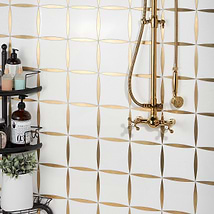 Lily Golden Polished Marble and Brass Mosaic Tile