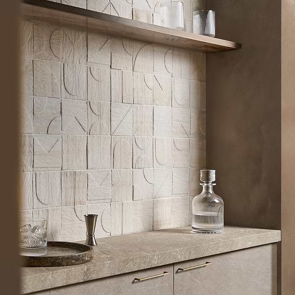 Trevino Carved Sabbia White 4x4 3D Satin Marble Tile