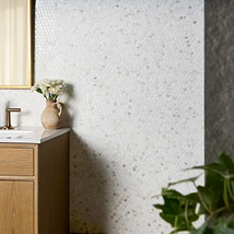 Breeze Drift Calacatta Gold Micro Marble Fan Mosaic Tile