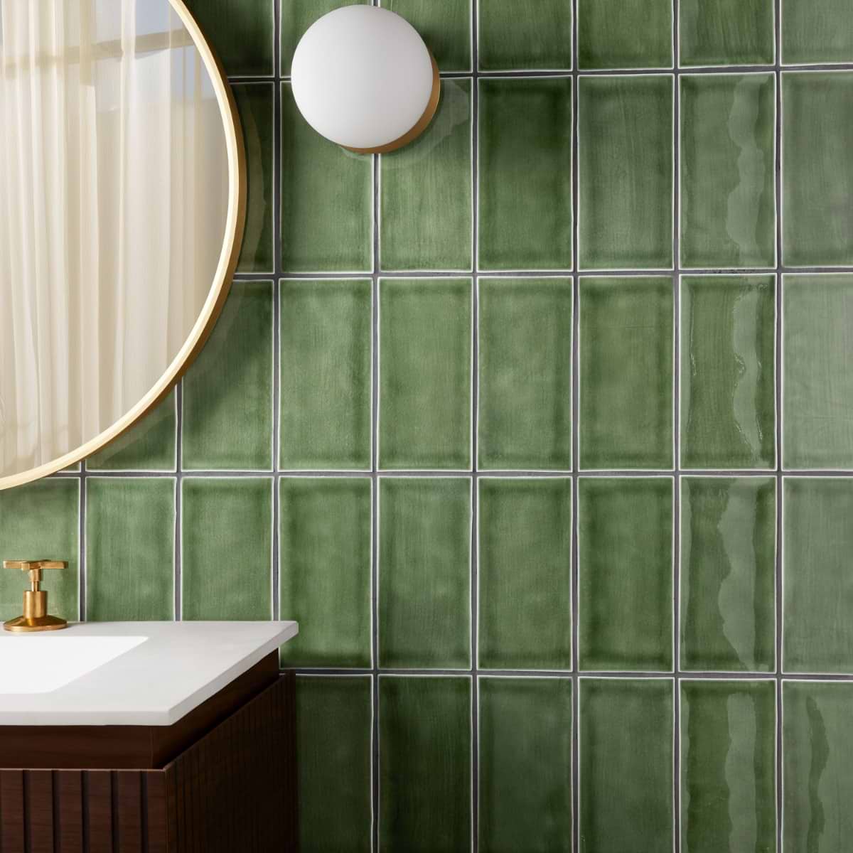 Sample-Nabi Subway Fern Green 4.5x9 Crackled Glossy Glass Tile