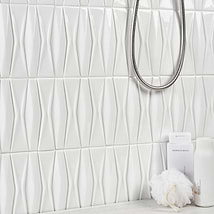 Nabi Harlequin Glacier White 2x8 Glossy Glass Mosaic Tile