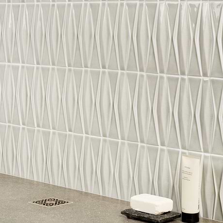 Nabi Harlequin Tundra Gray 2x8 Crackled Glossy Glass Mosaic Tile
