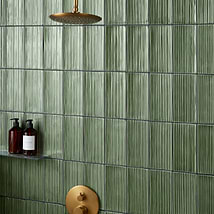 Nabi Subway Fern Green 4.5x9 Fluted Ridged Crackled Glossy Glass Tile