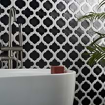 Nabi Arabesque Gunmetal Gray 4" Mixed Finish Glass & Marble Mosaic Tile