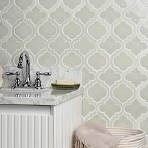 Nabi Arabesque Tundra Gray 4" Crackled Mixed Finish Glass & Marble Mosaic Tile