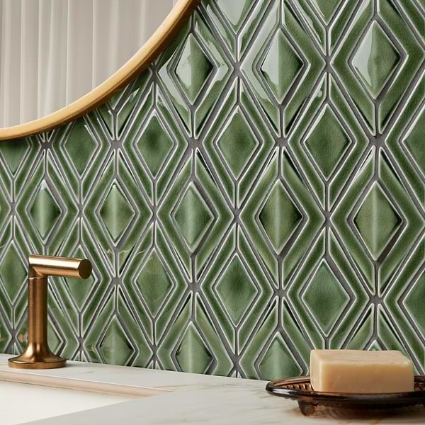 Nabi Jewel Fern Green 3D Crackled Glossy Glass Mosaic Tile