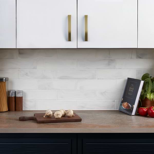Alisa Cloud White 3x12 Frosted Subway Glass Tile
