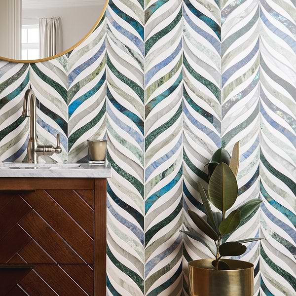 Begonia Verde Azul Green Polished Marble & Glass Mosaic Tile