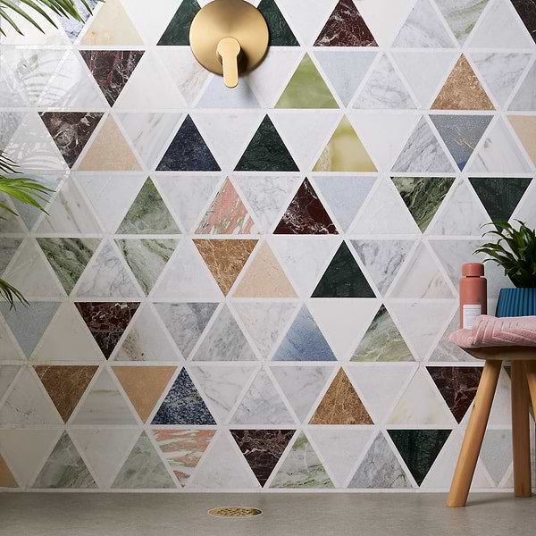Valerie Multicolor 6" Triangle Polished Marble Mosaic Tile