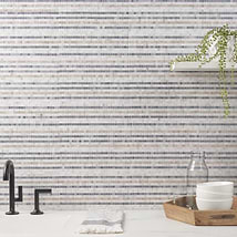 Microsaic Lines Cloud Gray Polished Marble Mosaic Tile