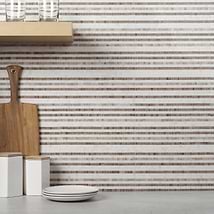 Microsaic Lines Storm Beige Polished Marble Mosaic Tile