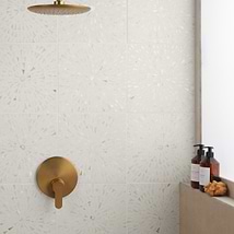 Estee Frosty White 12x12 Polished Pearl Inlay and Cement Tile
