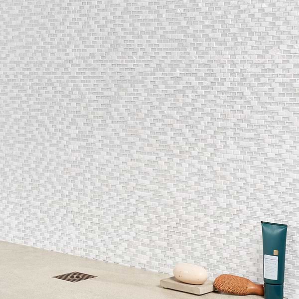 Paragon Pearl Lace Gray Mini Brick Marble & Glass Mosaic Tile