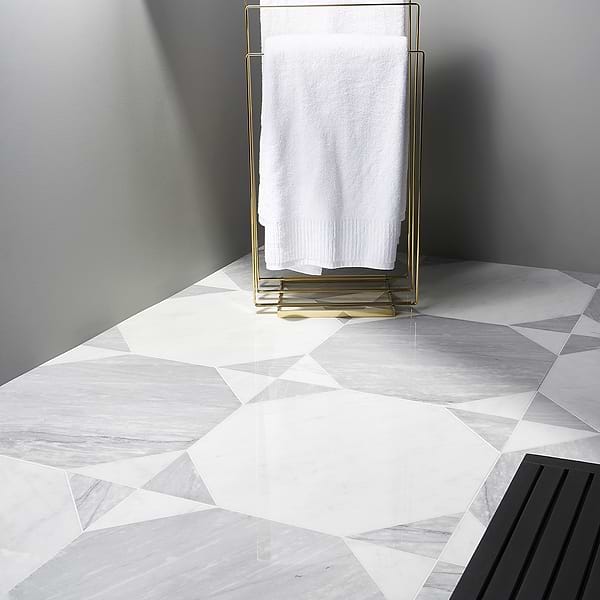 Cadre Giotto Carrara and Italian Gray 20x20 Polished Marble Mosaic Tile