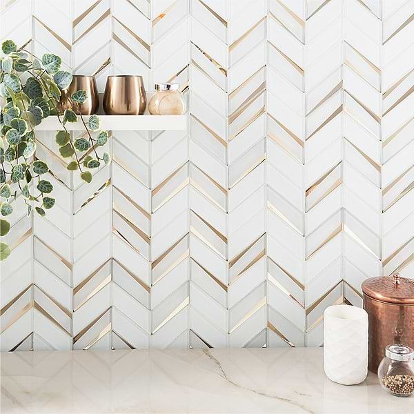 Kasol Roma White and Gold 2x4 Mirrored Glass Polished Mosaic Tile
