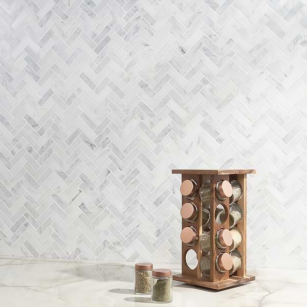 Asian Statuary 1x3" Herringbone Polished Marble Mosaic Tile