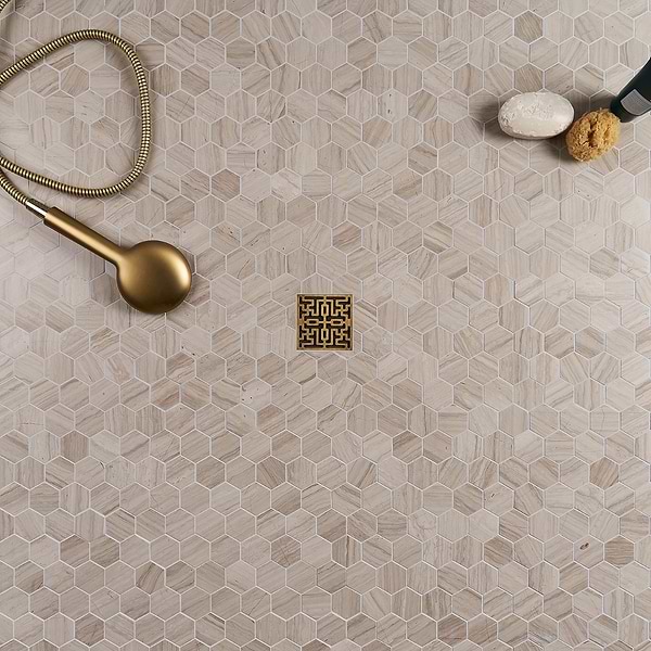 Wooden Beige 2" Hexagon Polished Marble Mosaic Tile