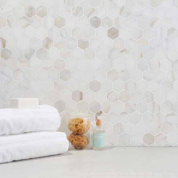 White Jade 2" Hexagon Polished Marble Mosaic