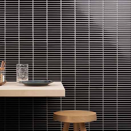 Kai Black 1x4" Tri-Stacked Glossy Porcelain Mosaic Tile